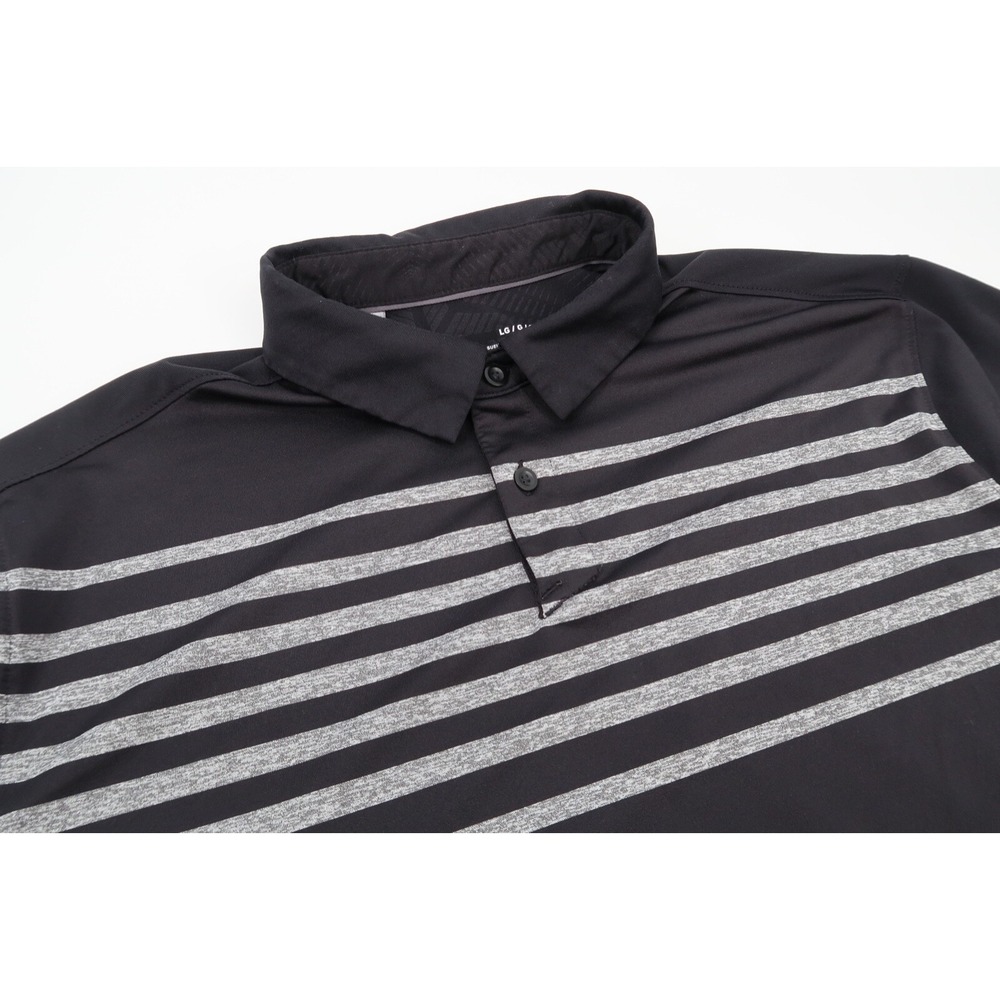 Under Armour Mens Large Golf Performance Black Striped Polo Shirt Loose HeatGear